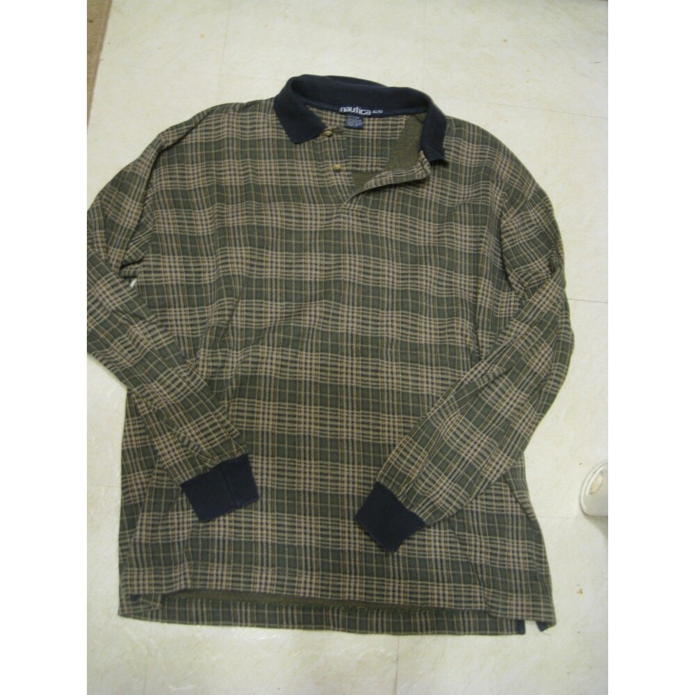 Men's Nautica XL TG Long sleeve plaid green beige tans
